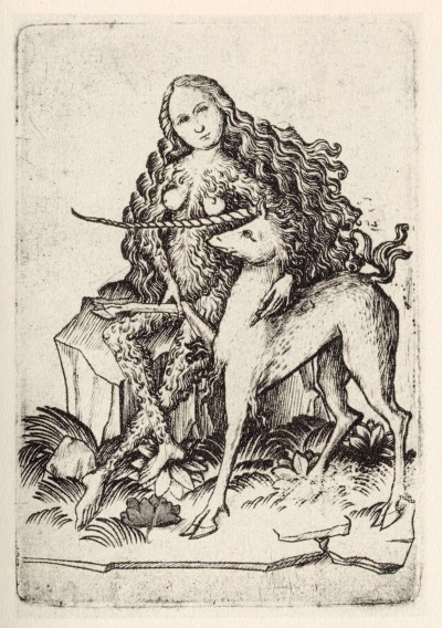 Wildweibchen aus dem Kleinen Kartenspiel des Meisters E. S. (Kupferstich, 146067)