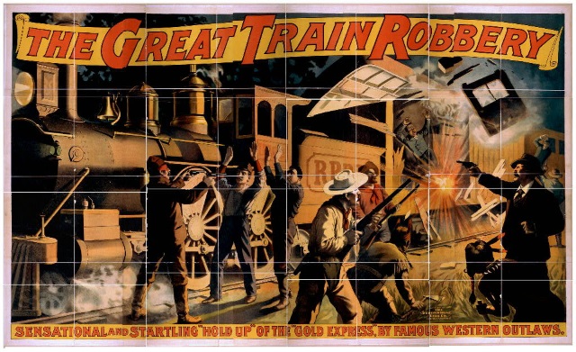 Filmplakat zum ersten Wildwestfilm der Filmgeschichte: The Great Train Robbery (Der groe Eisenbahnraub) aus dem Jahr 1903